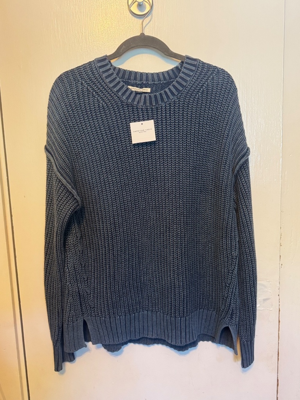 AE Acid Wash Long Weekend Sweater Oversized Slouchy Dark Blue Sz S NWT - Picture 2 of 13